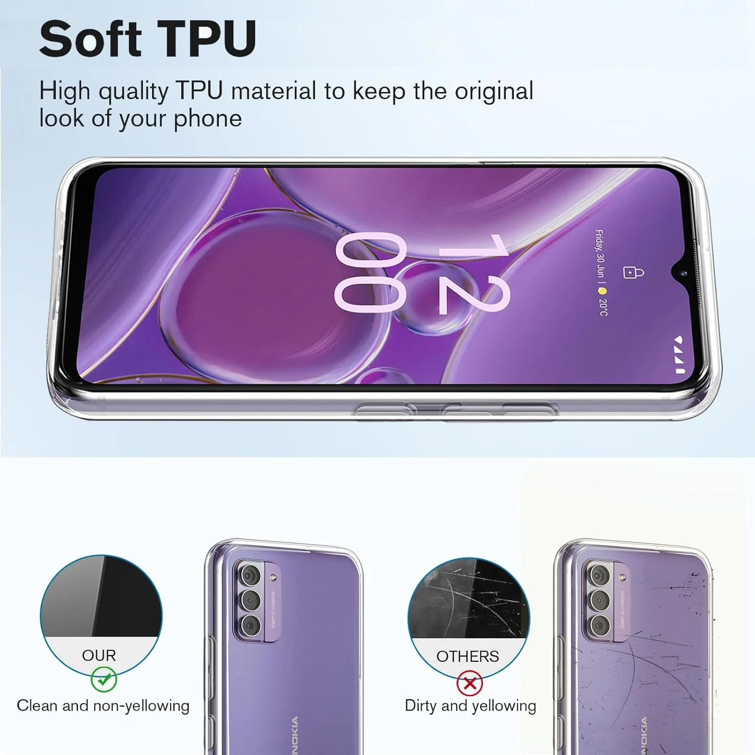 کاور [2 در 1] سازگار با گوشی نوکیا G42 5G به همراه یک محافظ صفحه نمایش شیشه ای حرارت دیده برای نوکیا G42 5G، کاور باریک و نرم TPU ضد ضربه و ضد خش - طرح چند رنگ