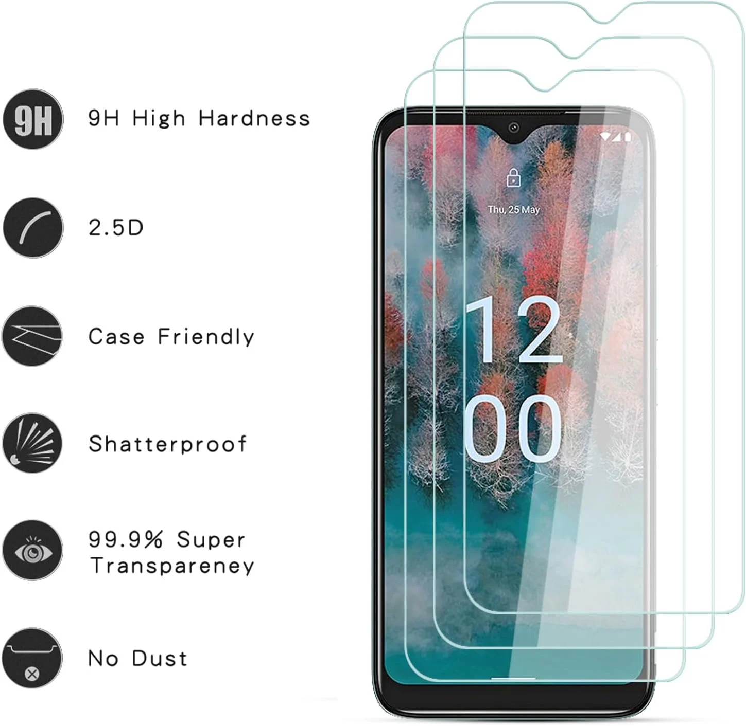 محافظ صفحه نمایش Zidwzidwei سازگار با نوکیا C12 Pro، شیشه حرارت دیده با سختی 9H، ضد خش، نصب آسان، محافظ صفحه نمایش ضد شکست برای نوکیا C12 Pro [بسته 3 عددی]
