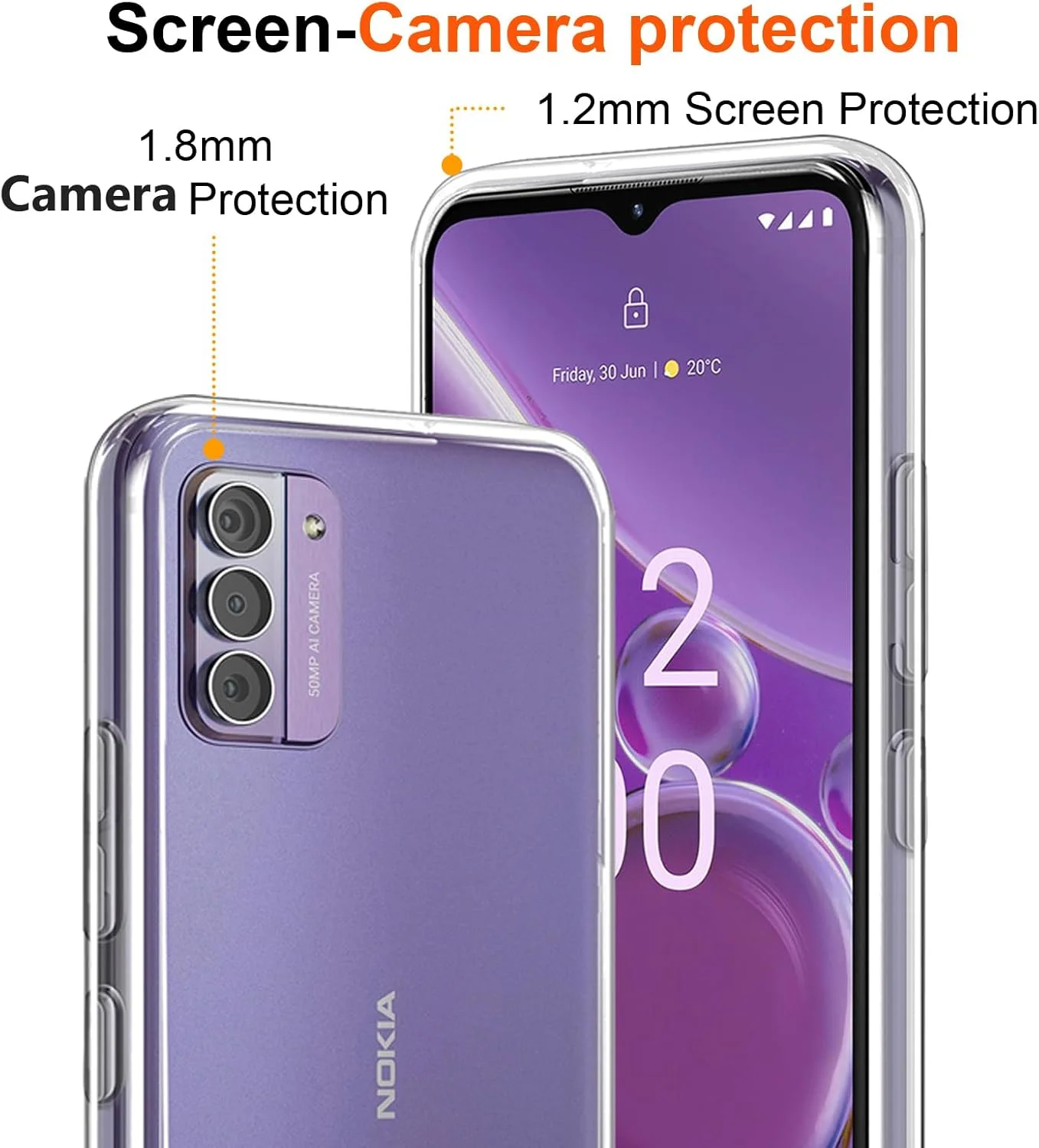 کاور [2 در 1] سازگار با گوشی نوکیا G42 5G به همراه یک محافظ صفحه نمایش شیشه ای حرارت دیده برای نوکیا G42 5G، کاور باریک و نرم TPU ضد ضربه و ضد خش - طرح چند رنگ