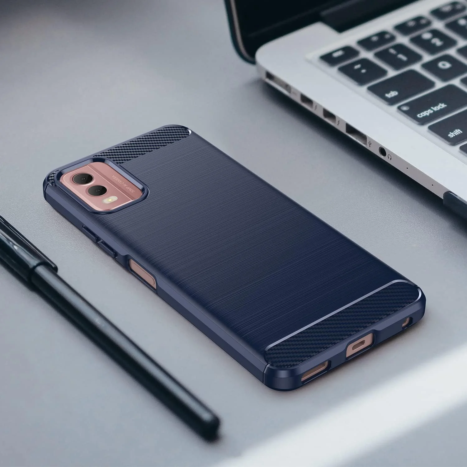 کاور سازگار با نوکیا C32 به همراه یک محافظ صفحه نمایش شیشه ای حرارت دیده برای نوکیا C32، کاور باریک و نرم TPU ضد ضربه و ضد خش - سرمه ای کاور سازگار با نوکیا C32 به همراه یک محافظ صفحه نمایش شیشه ای حرارت دیده برای نوکیا C32، کاور باریک و نرم TPU ضد ضربه و ضد خش - سرمه ای