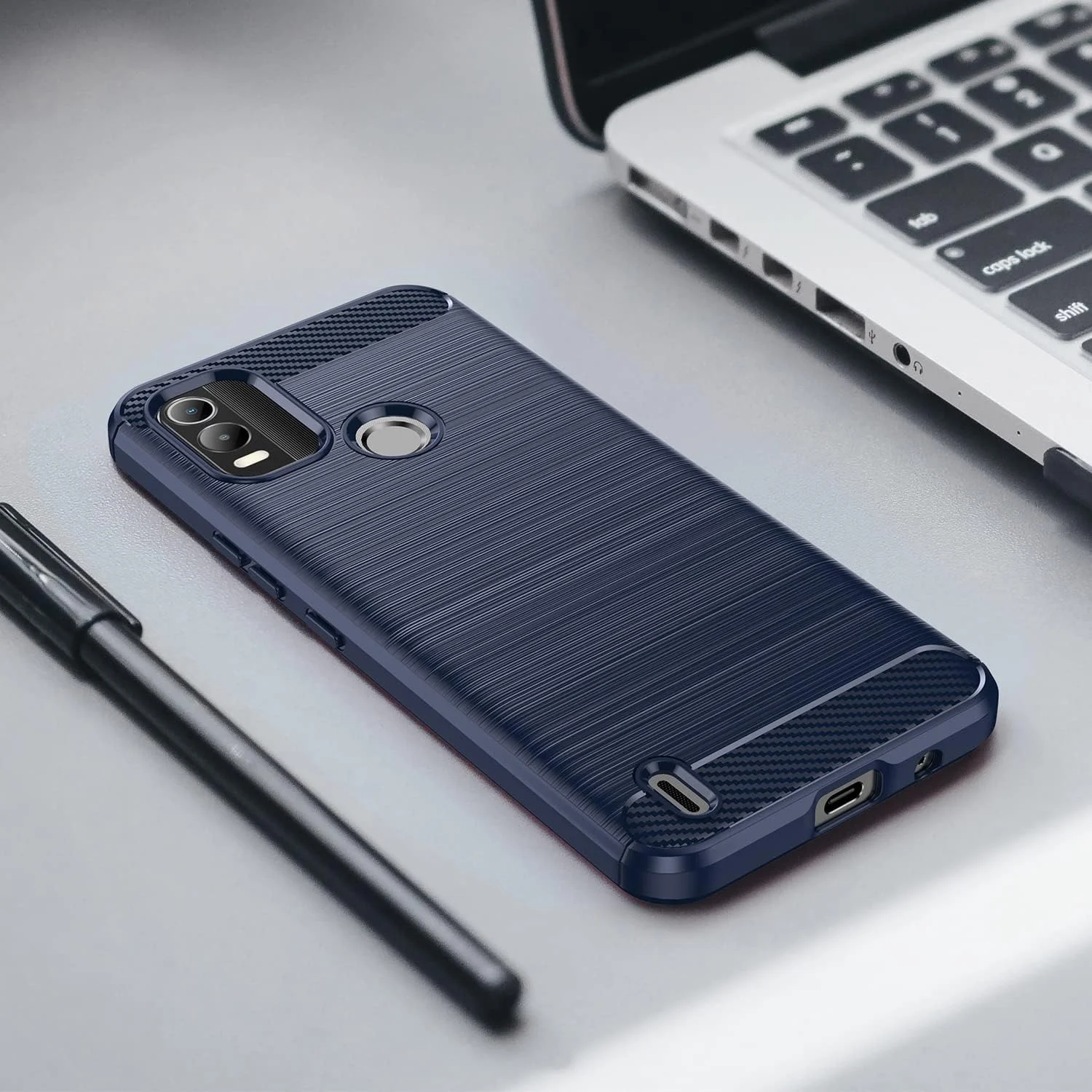 قاب محافظ سازگار با نوکیا C21 پلاس به همراه یک محافظ صفحه نمایش شیشه ای حرارت دیده برای نوکیا C21 پلاس، قاب گوشی باریک و نرم TPU ضد ضربه و ضد خش - سرمه ای قاب محافظ سازگار با نوکیا C21 پلاس به همراه یک محافظ صفحه نمایش شیشه ای حرارت دیده برای نوکیا C21 پلاس، قاب گوشی باریک و نرم TPU ضد ضربه و ضد خش - سرمه ای