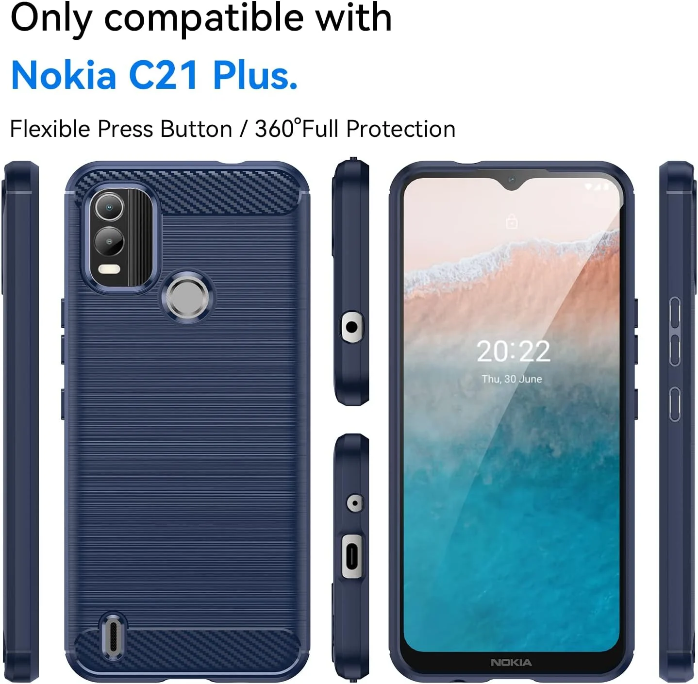 قاب محافظ سازگار با نوکیا C21 پلاس به همراه یک محافظ صفحه نمایش شیشه ای حرارت دیده برای نوکیا C21 پلاس، قاب گوشی باریک و نرم TPU ضد ضربه و ضد خش - سرمه ای قاب محافظ سازگار با نوکیا C21 پلاس به همراه یک محافظ صفحه نمایش شیشه ای حرارت دیده برای نوکیا C21 پلاس، قاب گوشی باریک و نرم TPU ضد ضربه و ضد خش - سرمه ای