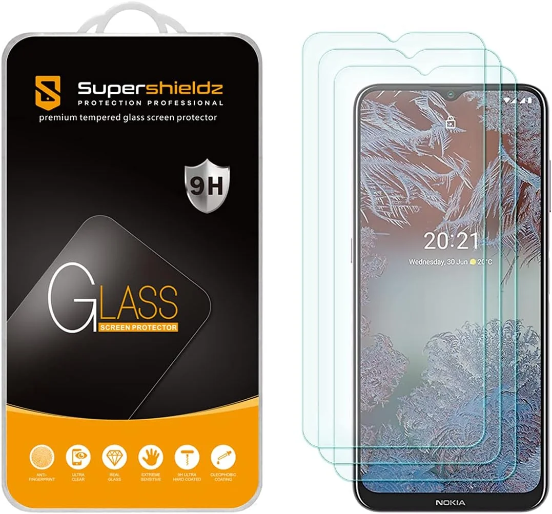 محافظ صفحه نمایش شیشه ای حرارت دیده سوپرشیلدز (3 عدد) طراحی شده برای نوکیا G10 و نوکیا G20، ضد خش و بدون حباب
