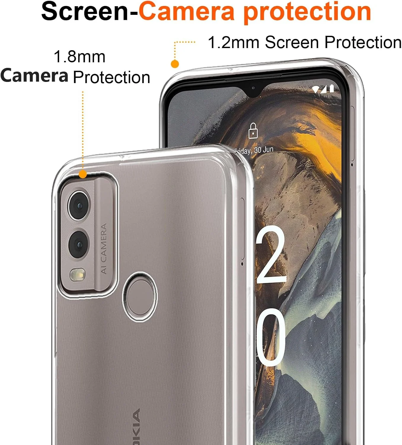 کاور 2 در 1 سازگار با NOKIA C32 به همراه یک محافظ صفحه نمایش شیشه ای حرارت دیده برای NOKIA C32، کاور باریک و نرم TPU ضد ضربه و ضد خش - شفاف