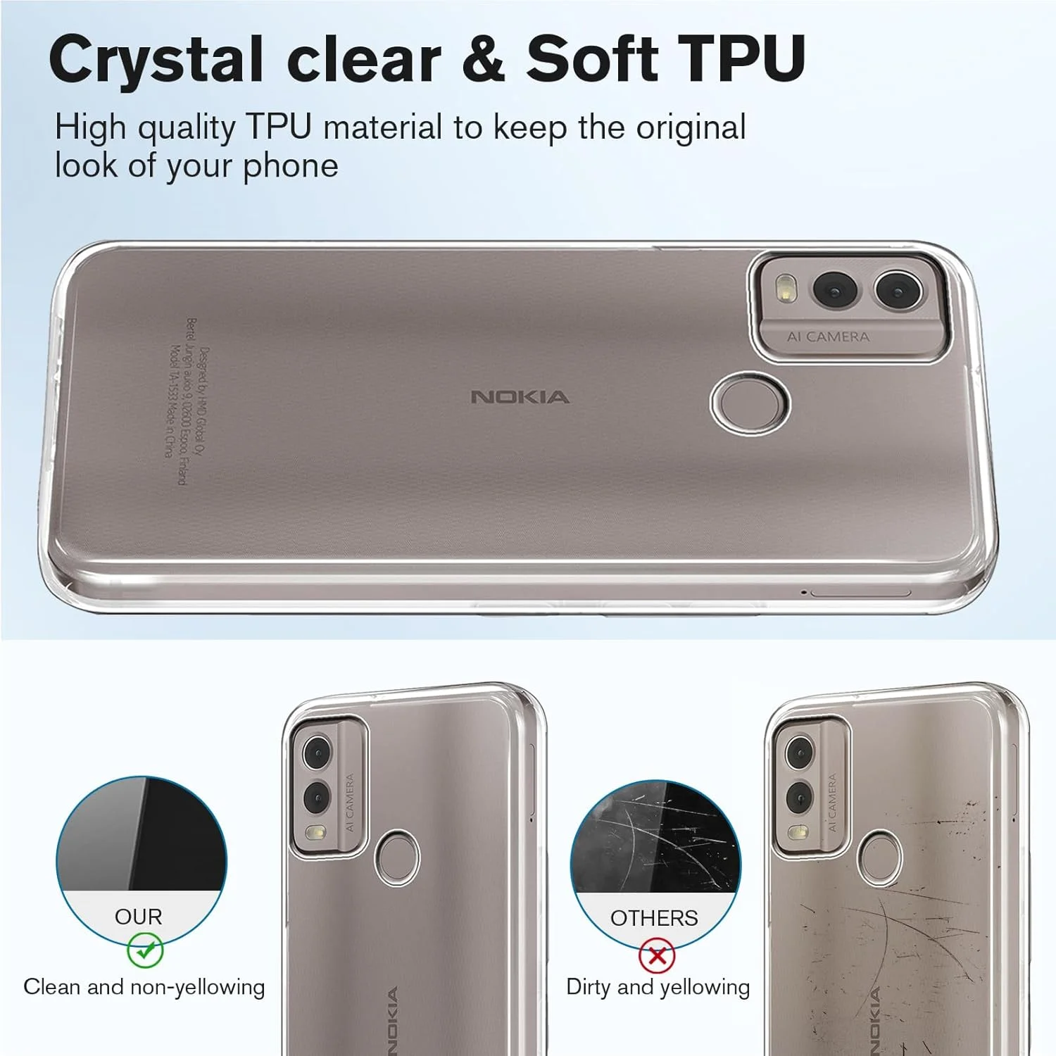 کاور 2 در 1 سازگار با NOKIA C32 به همراه یک محافظ صفحه نمایش شیشه ای حرارت دیده برای NOKIA C32، کاور باریک و نرم TPU ضد ضربه و ضد خش - شفاف