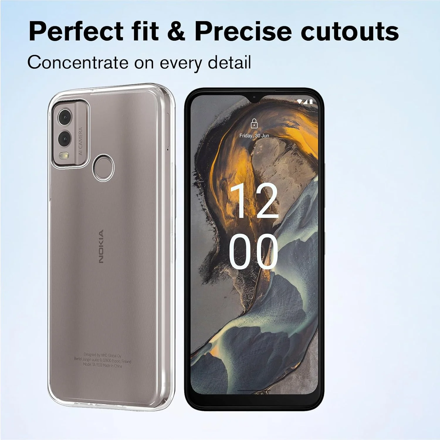 کاور 2 در 1 سازگار با NOKIA C32 به همراه یک محافظ صفحه نمایش شیشه ای حرارت دیده برای NOKIA C32، کاور باریک و نرم TPU ضد ضربه و ضد خش - شفاف