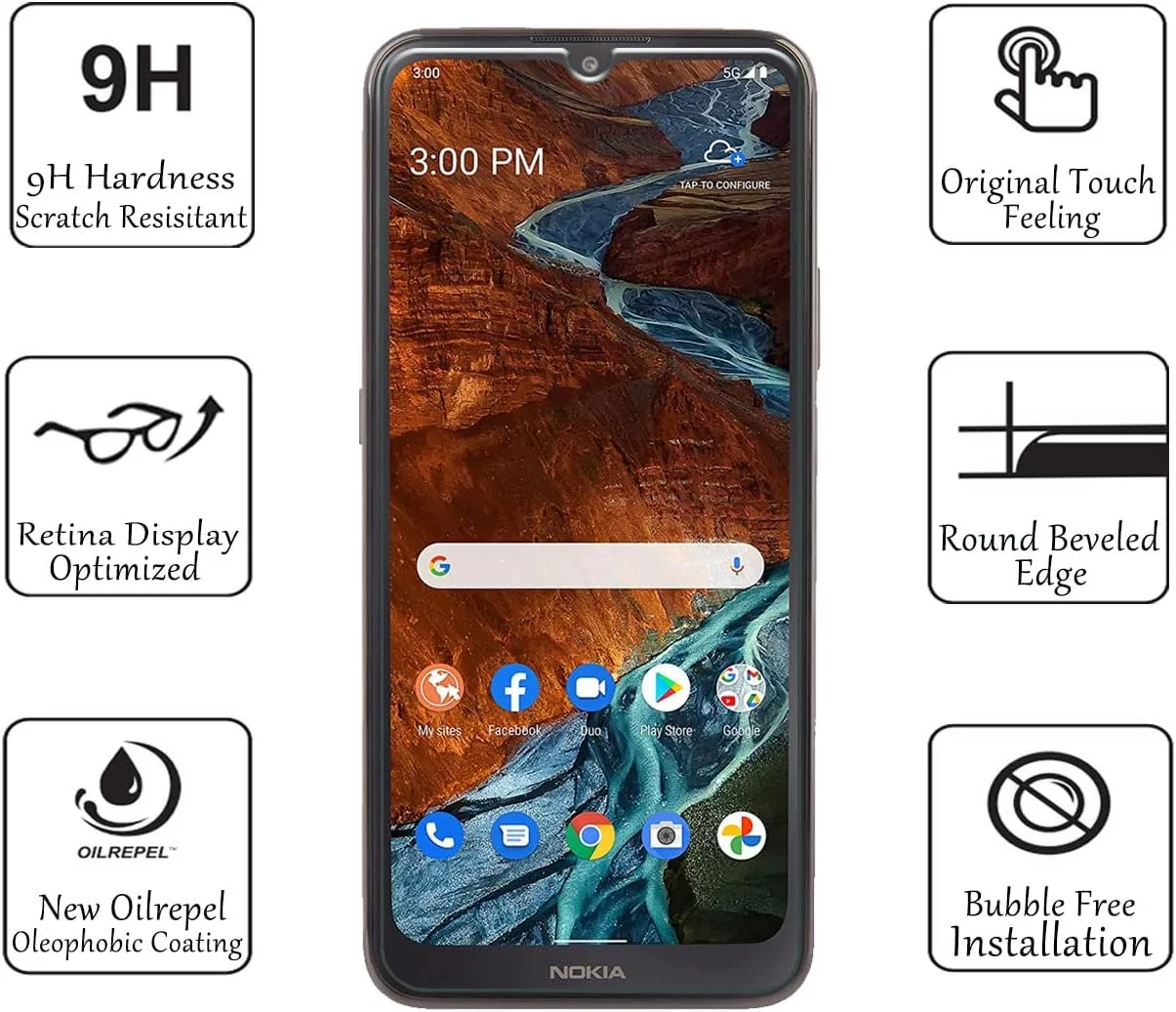 محافظ صفحه نمایش نوکیا G300 5G (بسته 3 عددی)، فیلم شیشه ای حرارت دیده 9H Douglass برای نوکیا G300 5G ضد خش ضد اثر انگشت محافظ صفحه نمایش شیشه ای بدون حباب فوق العاده شفاف 99.99٪