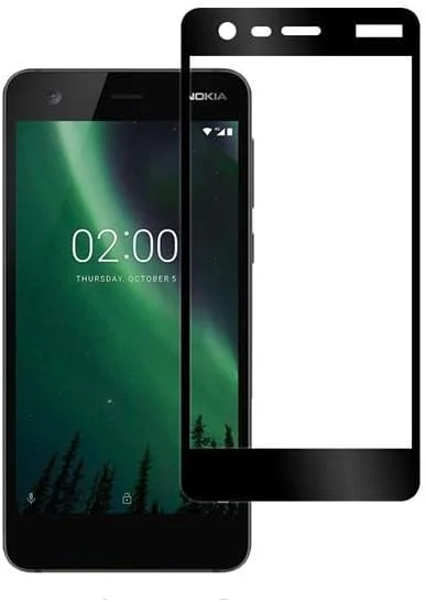 محافظ صفحه نمایش شیشه ای حرارت دیده خمیده سه بعدی با پوشش کامل Muzz Nokia 2 به همراه قاب مشکی