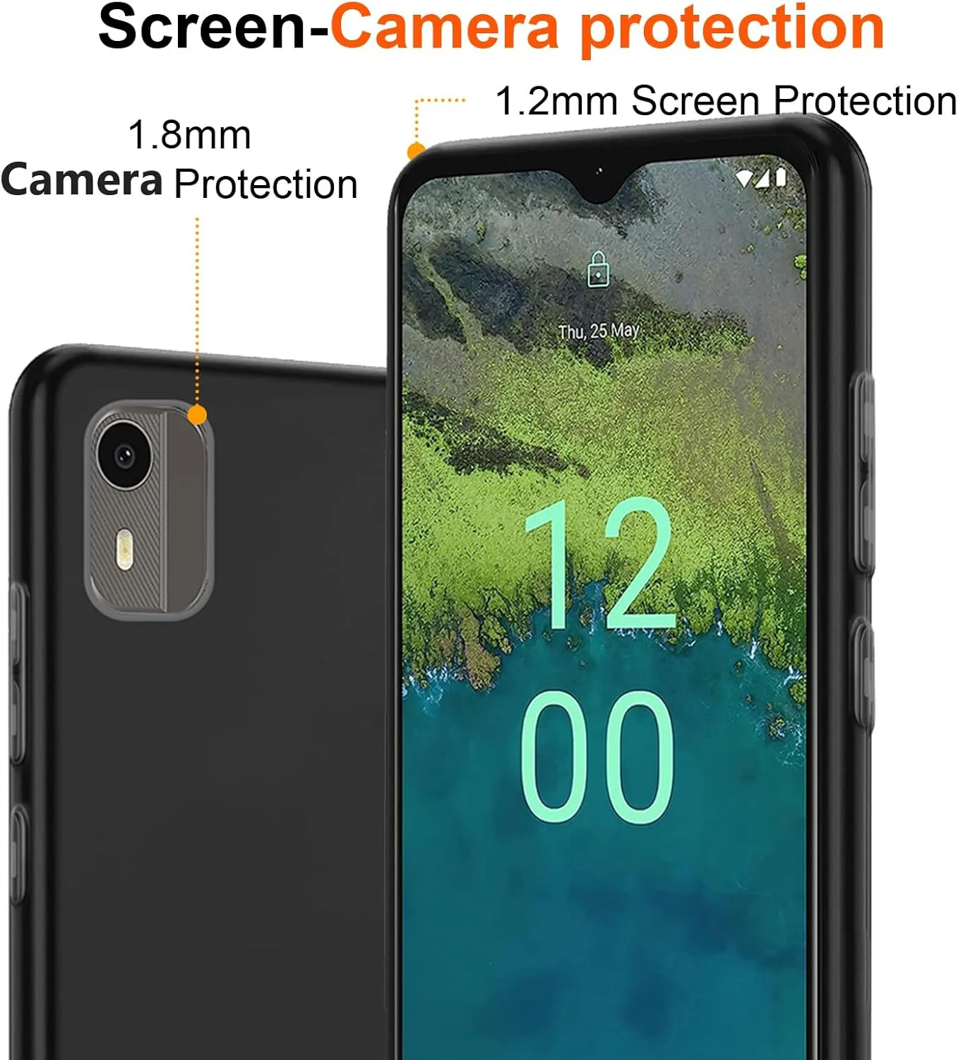 کاور محافظ گوشی هوشمند HuiYouMY مدل [3 در 1] سازگار با نوکیا C02 به همراه 2 عدد محافظ صفحه نمایش شیشه ای حرارت دیده، باریک، نرم، ضد ضربه و ضد خش - سرمه ای