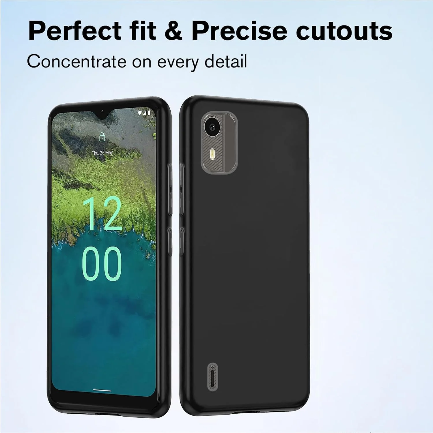 کاور محافظ گوشی هوشمند HuiYouMY مدل [3 در 1] سازگار با نوکیا C02 به همراه 2 عدد محافظ صفحه نمایش شیشه ای حرارت دیده، باریک، نرم، ضد ضربه و ضد خش - سرمه ای