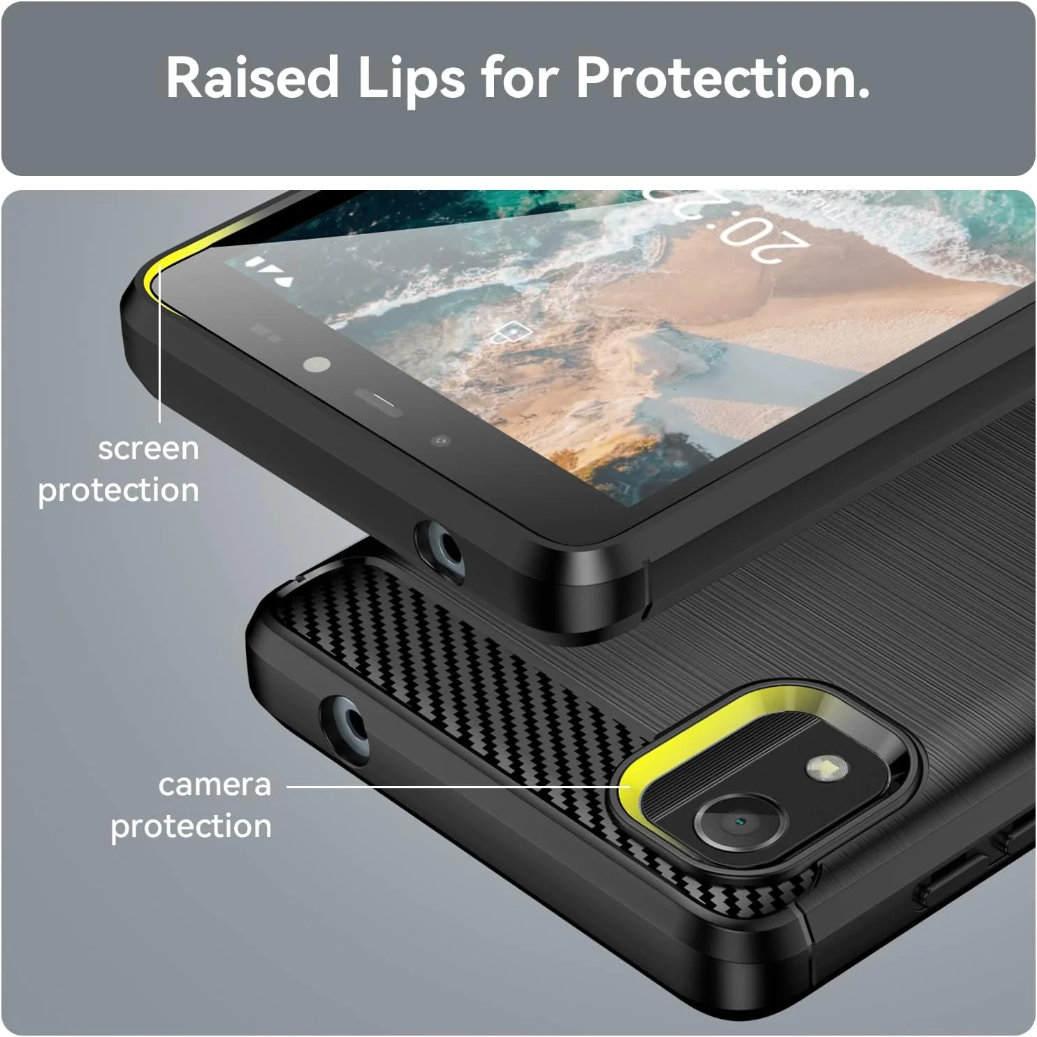 کاور [4 در 1] سازگار با نوکیا c2 ویرایش دوم به همراه 3 عدد محافظ صفحه نمایش شیشه ای حرارت دیده برای نوکیا c2 ویرایش دوم، کاور باریک و نرم TPU ضد ضربه و ضد خش - مشکی