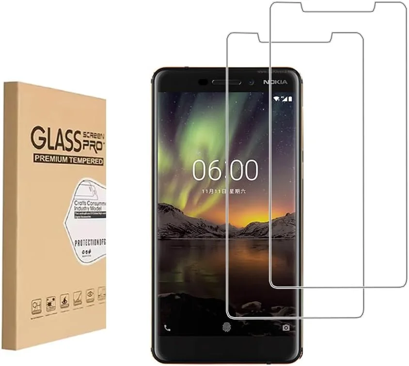 محافظ صفحه نمایش Shunwige برای نوکیا 6.1، فیلم محافظ شیشه ای حرارت دیده، کیفیت HD، نصب آسان، ضد خش، بدون حباب، سختی 9H (2 عدد)