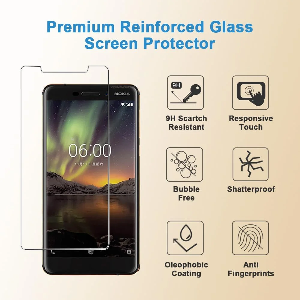 محافظ صفحه نمایش Shunwige برای نوکیا 6.1، فیلم محافظ شیشه ای حرارت دیده، کیفیت HD، نصب آسان، ضد خش، بدون حباب، سختی 9H (2 عدد) محافظ صفحه نمایش Shunwige برای نوکیا 6.1، فیلم محافظ شیشه ای حرارت دیده، کیفیت HD، نصب آسان، ضد خش، بدون حباب، سختی 9H (2 عدد)