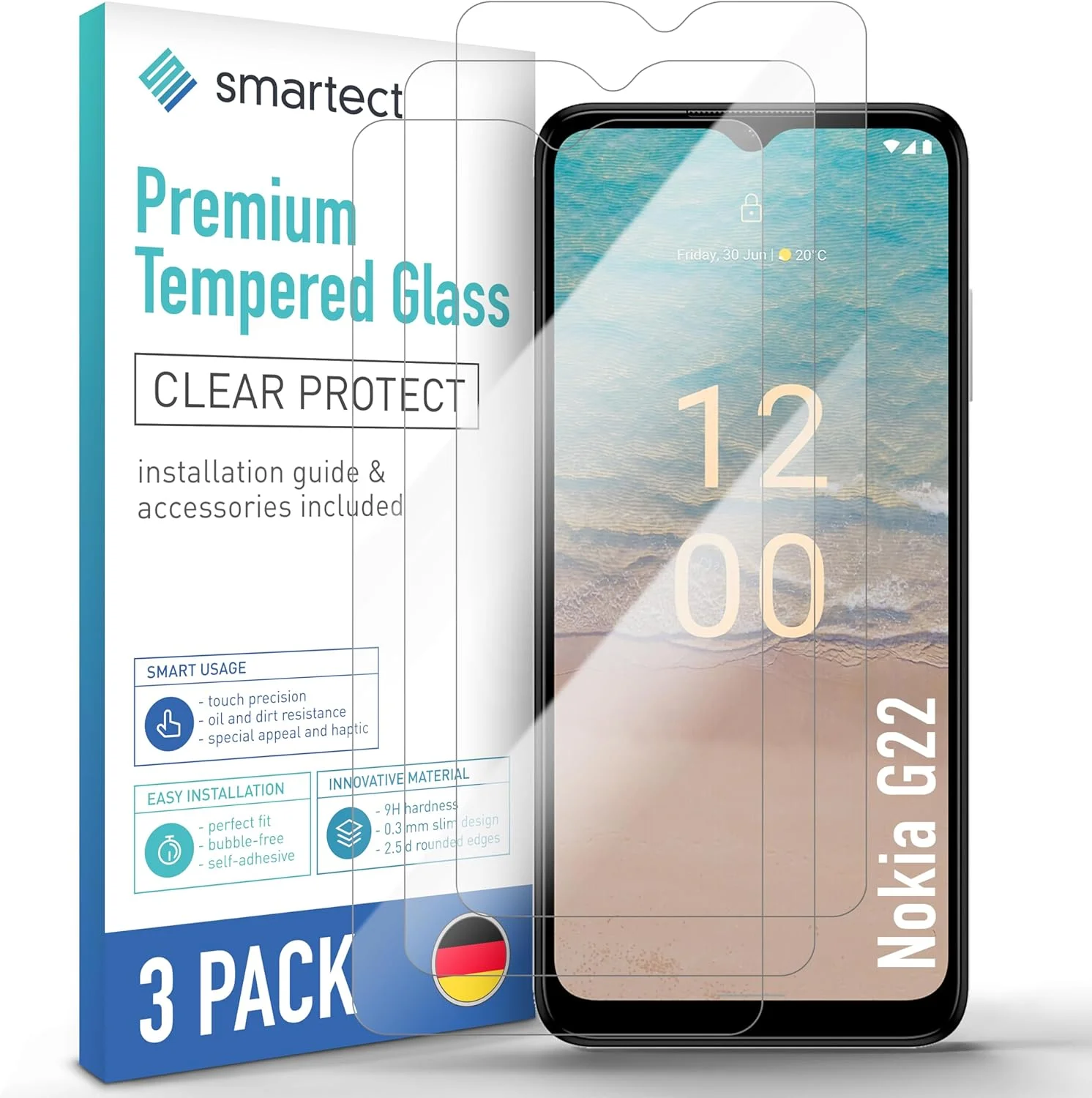 محافظ صفحه نمایش شیشه ای تمپرد [3 عدد، شفاف] سازگار با نوکیا G22، محافظ صفحه نمایش HD، ضد خش، بدون حباب، سختی 9H، 0.3 میلی متر فوق العاده شفاف، فوق العاده مقاوم