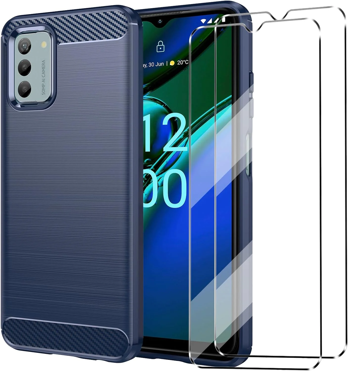 کاور سازگار با NOKIA G42 5G به همراه 2 عدد محافظ صفحه نمایش شیشه ای حرارت دیده برای NOKIA G42 5G، کاور باریک و نرم TPU ضد ضربه و ضد خش - سرمه ای کاور سازگار با NOKIA G42 5G به همراه 2 عدد محافظ صفحه نمایش شیشه ای حرارت دیده برای NOKIA G42 5G، کاور باریک و نرم TPU ضد ضربه و ضد خش - سرمه ای