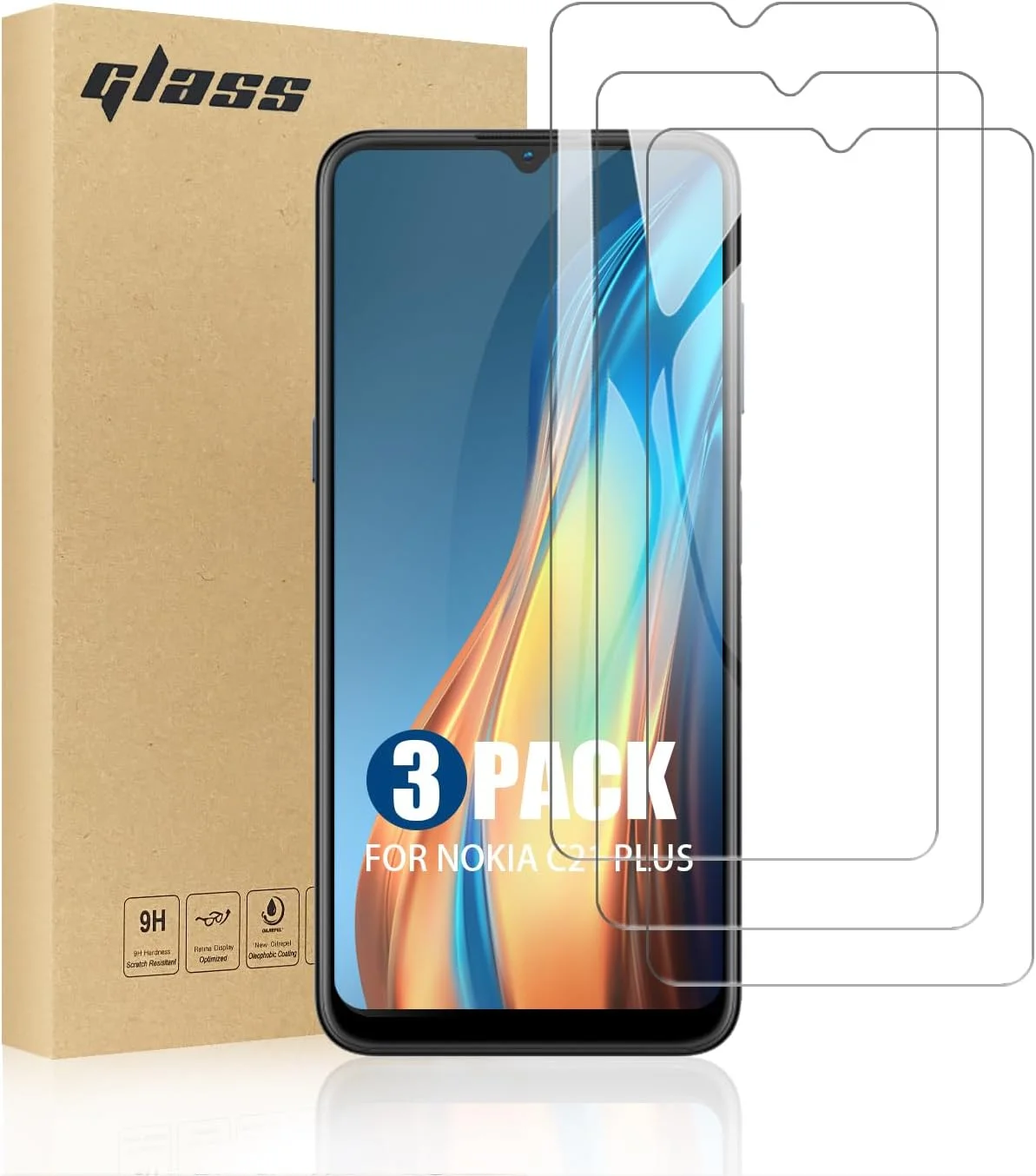 محافظ صفحه نمایش TailTech برای نوکیا C21 پلاس، شیشه حرارت دیده نوکیا C21 پلاس، بسته 3 عددی محافظ صفحه نمایش شیشه حرارت دیده با شفافیت بالا، سازگار با قاب محافظ صفحه نمایش TailTech برای نوکیا C21 پلاس، شیشه حرارت دیده نوکیا C21 پلاس، بسته 3 عددی محافظ صفحه نمایش شیشه حرارت دیده با شفافیت بالا، سازگار با قاب