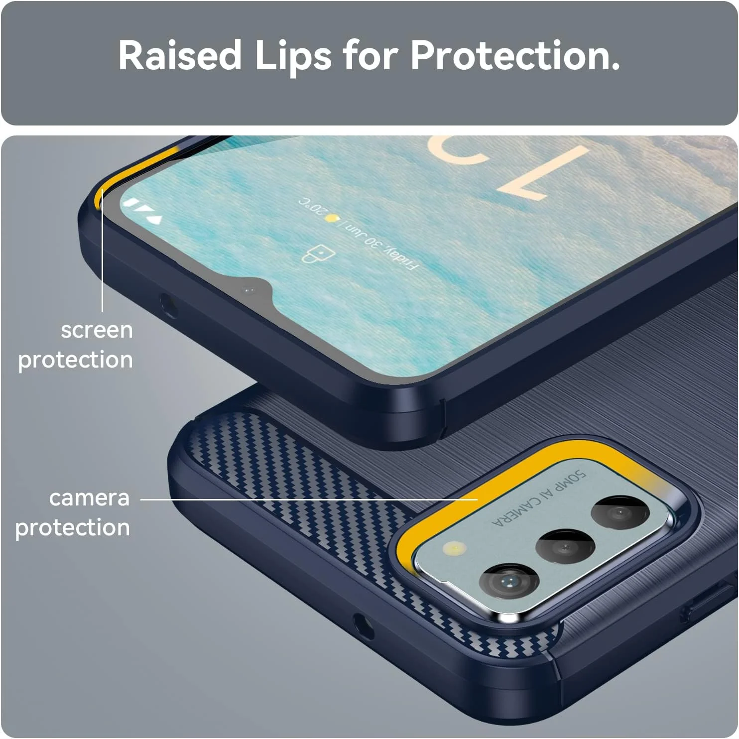 کاور سازگار با NOKIA G42 5G به همراه 2 عدد محافظ صفحه نمایش شیشه ای حرارت دیده برای NOKIA G42 5G، کاور باریک و نرم TPU ضد ضربه و ضد خش - سرمه ای کاور سازگار با NOKIA G42 5G به همراه 2 عدد محافظ صفحه نمایش شیشه ای حرارت دیده برای NOKIA G42 5G، کاور باریک و نرم TPU ضد ضربه و ضد خش - سرمه ای