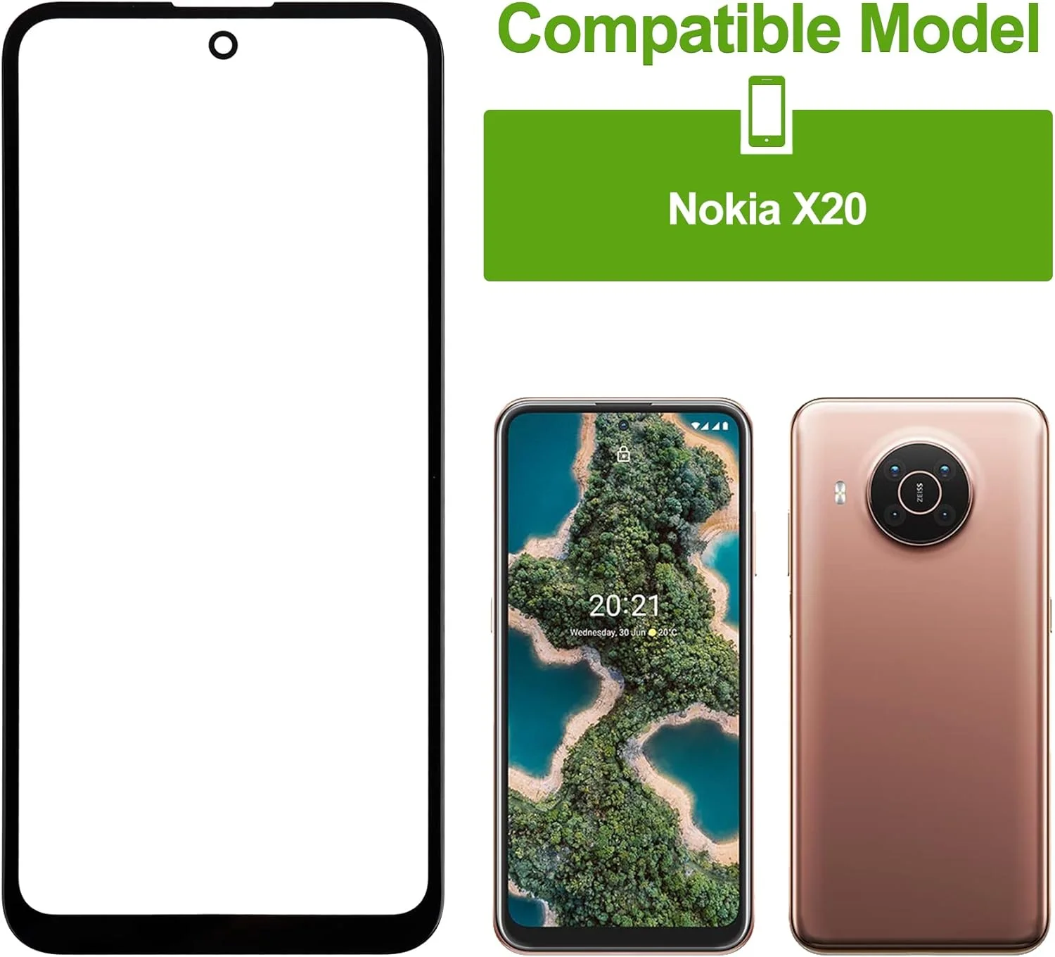 شیشه نمایشگر SwarKing، شیشه جلویی، لنز صفحه نمایش بیرونی سازگار با نوکیا X20 5G به همراه کیت تعمیر شیشه نمایشگر SwarKing، شیشه جلویی، لنز صفحه نمایش بیرونی سازگار با نوکیا X20 5G به همراه کیت تعمیر