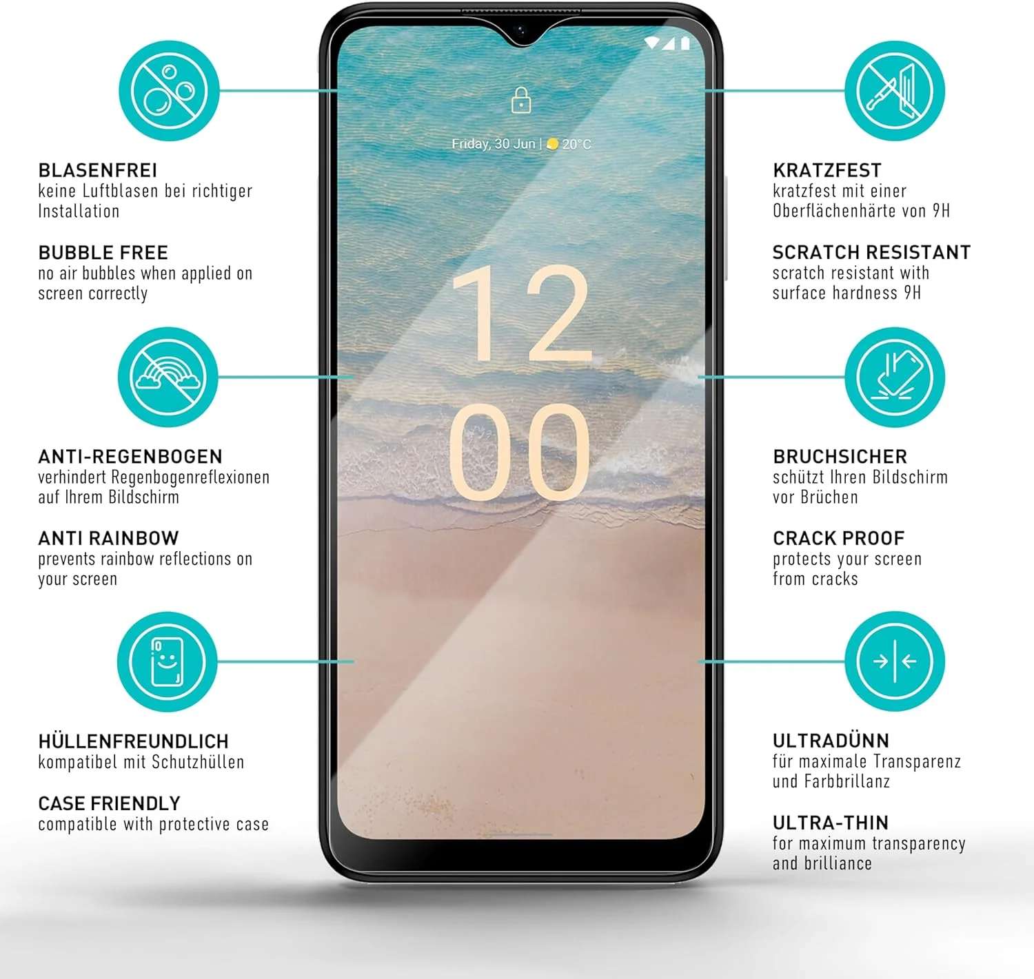 محافظ صفحه نمایش شیشه ای تمپرد [3 عدد، شفاف] سازگار با نوکیا G22، محافظ صفحه نمایش HD، ضد خش، بدون حباب، سختی 9H، 0.3 میلی متر فوق العاده شفاف، فوق العاده مقاوم