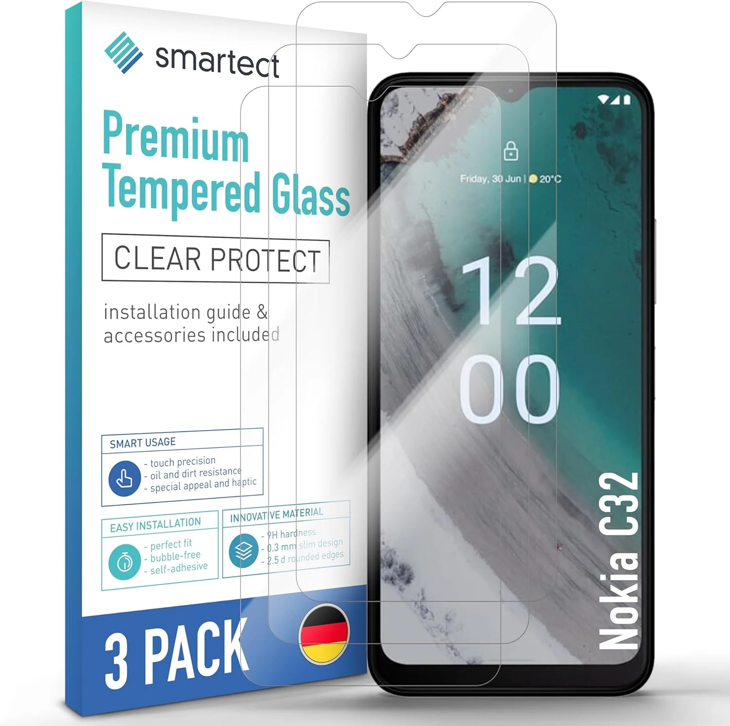 محافظ صفحه نمایش شیشه ای تمپرد [3 عدد، شفاف] سازگار با نوکیا C32، محافظ صفحه نمایش HD، ضد خش، بدون حباب، سختی 9H، 0.3 میلی متر فوق العاده شفاف، فوق العاده مقاوم