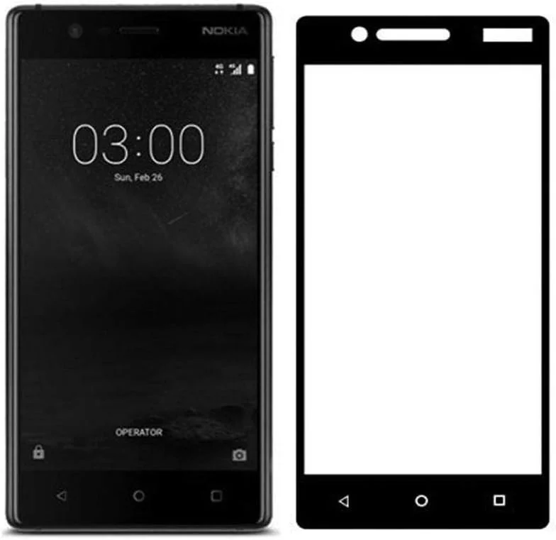 محافظ صفحه نمایش شیشه ای حرارت دیده خمیده سه بعدی نوکیا 3 با پوشش کامل 5.0 اینچی به همراه قاب مشکی از Muzz محافظ صفحه نمایش شیشه ای حرارت دیده خمیده سه بعدی نوکیا 3 با پوشش کامل 5.0 اینچی به همراه قاب مشکی از Muzz