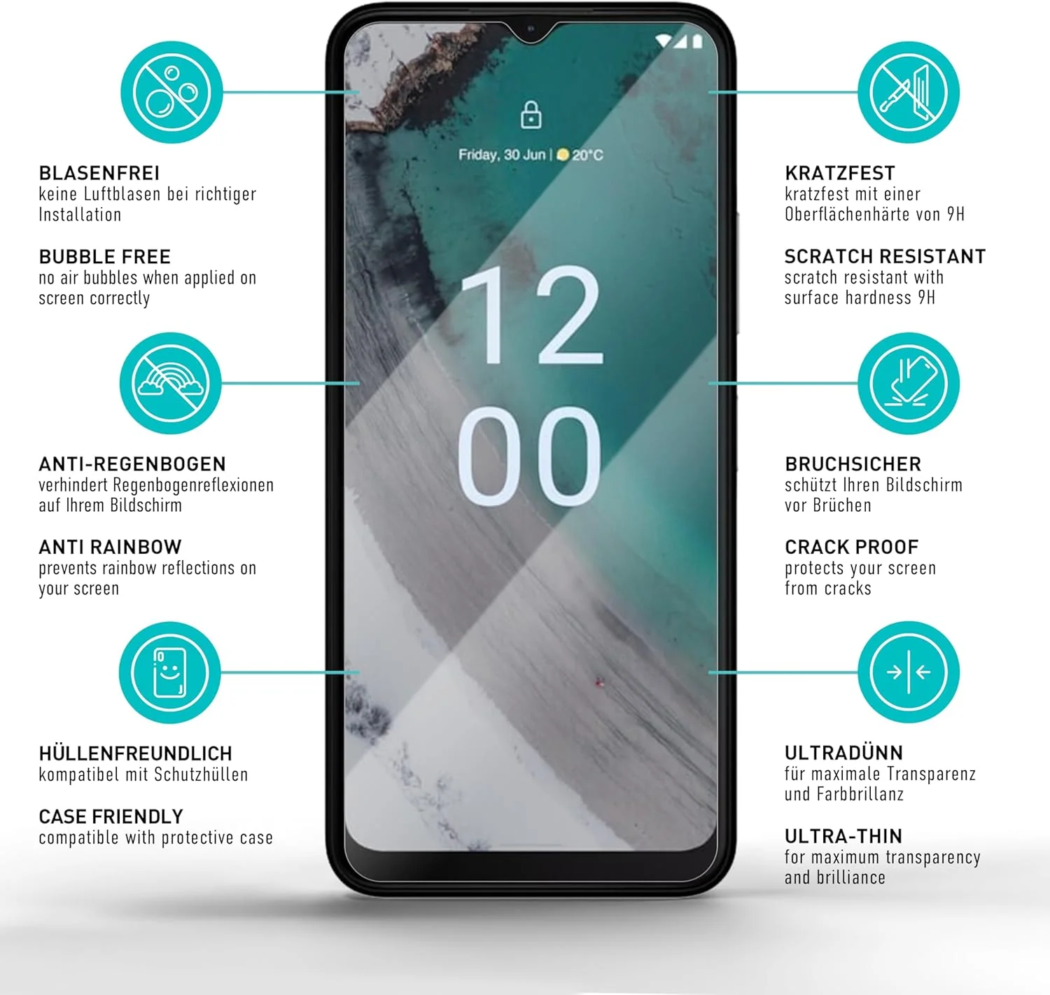 محافظ صفحه نمایش شیشه ای تمپرد [3 عدد، شفاف] سازگار با نوکیا C32، محافظ صفحه نمایش HD، ضد خش، بدون حباب، سختی 9H، 0.3 میلی متر فوق العاده شفاف، فوق العاده مقاوم