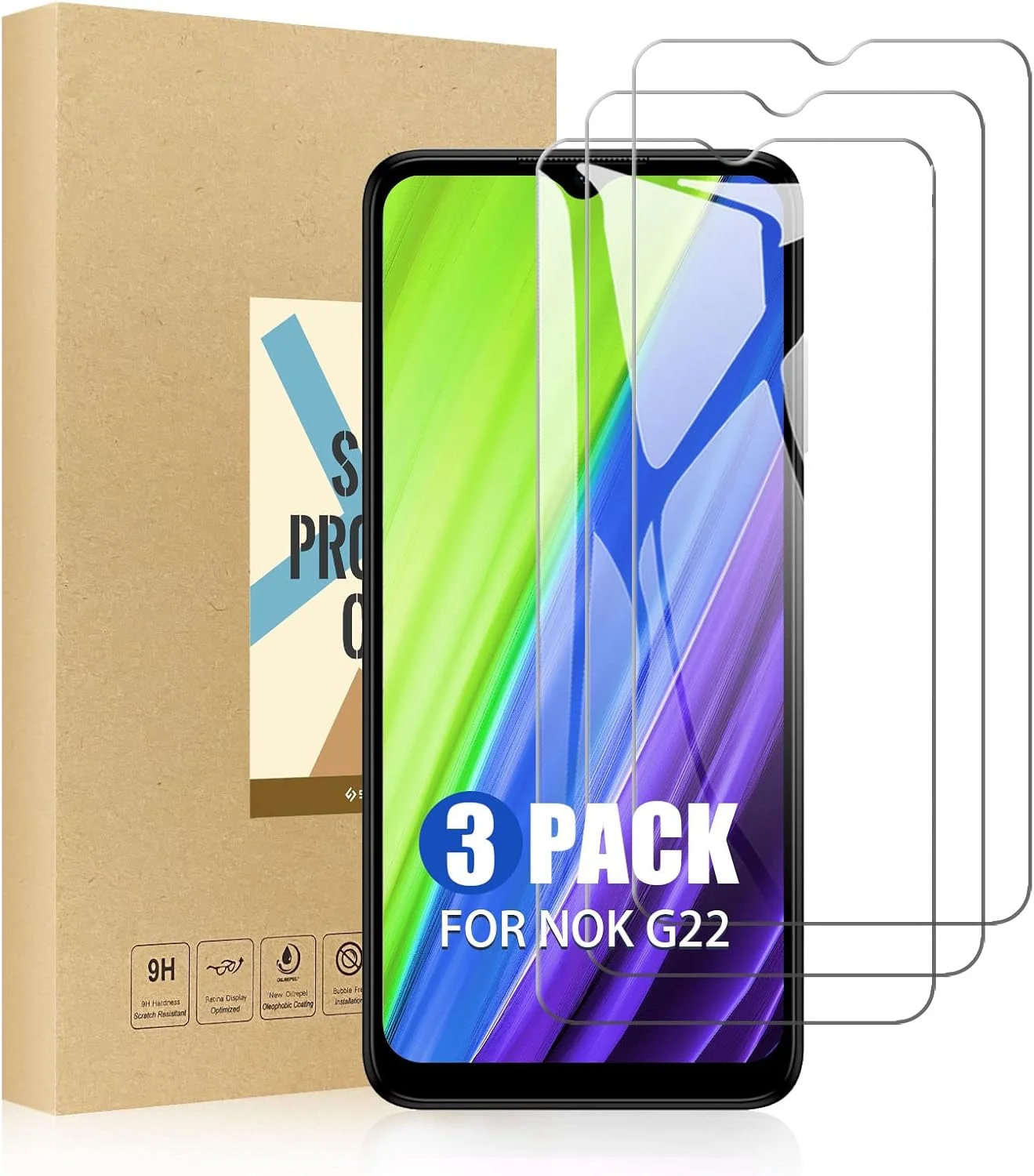 محافظ صفحه نمایش SCL سازگار با محافظ صفحه نمایش نوکیا G22، فیلم شیشه ای حرارت دیده نوکیا G22 [بسته 3 عددی]، [نصب آسان، سازگار با قاب، بدون حباب، سختی 9H]
