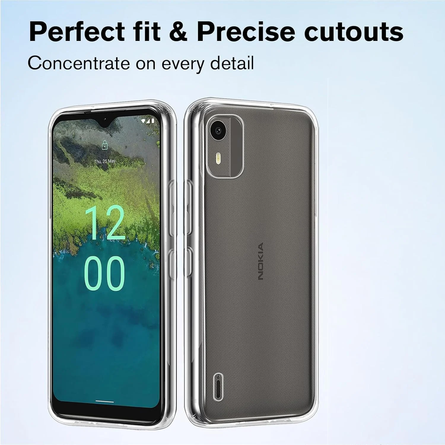 کاور [2 در 1] سازگار با NOKIA C12 به همراه یک محافظ صفحه نمایش شیشه ای حرارت دیده برای NOKIA C12، کاور باریک و نرم TPU ضد ضربه و ضد خش - طرح خط خطی