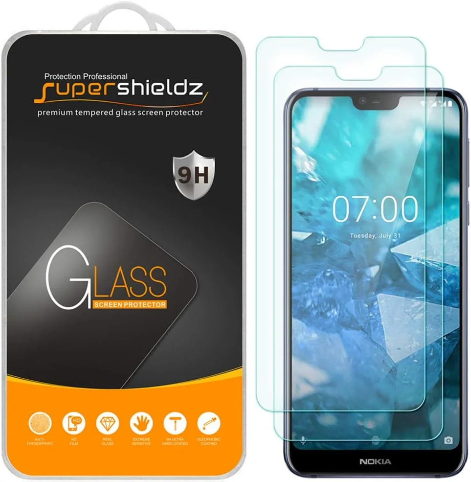 محافظ صفحه نمایش شیشه ای حرارت دیده سوپرشیلدز [2 عدد] برای نوکیا 7.1، ضد خش، بدون حباب، تعویض مادام العمر