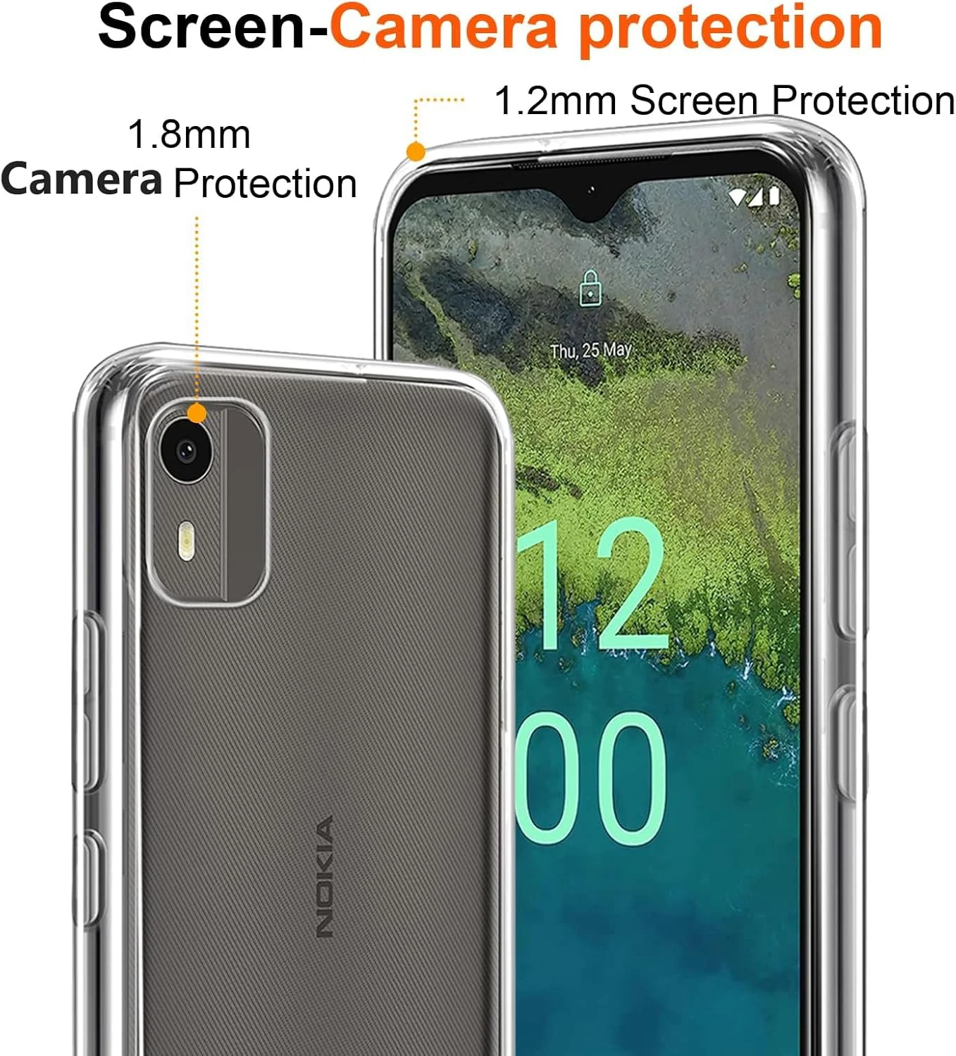 کاور [2 در 1] سازگار با NOKIA C12 به همراه یک محافظ صفحه نمایش شیشه ای حرارت دیده برای NOKIA C12، کاور باریک و نرم TPU ضد ضربه و ضد خش - طرح خط خطی