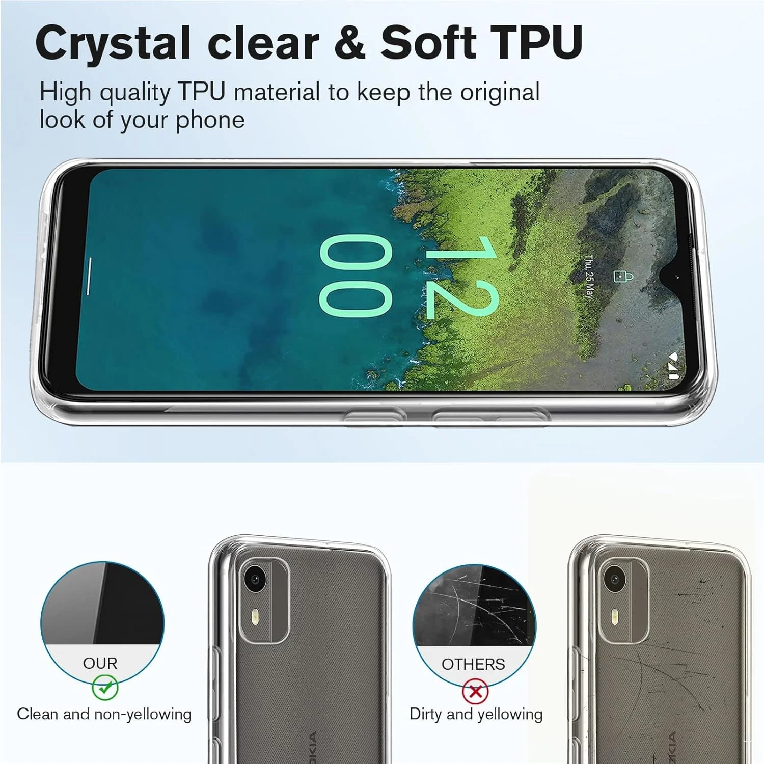 کاور [2 در 1] سازگار با NOKIA C12 به همراه یک محافظ صفحه نمایش شیشه ای حرارت دیده برای NOKIA C12، کاور باریک و نرم TPU ضد ضربه و ضد خش - طرح خط خطی