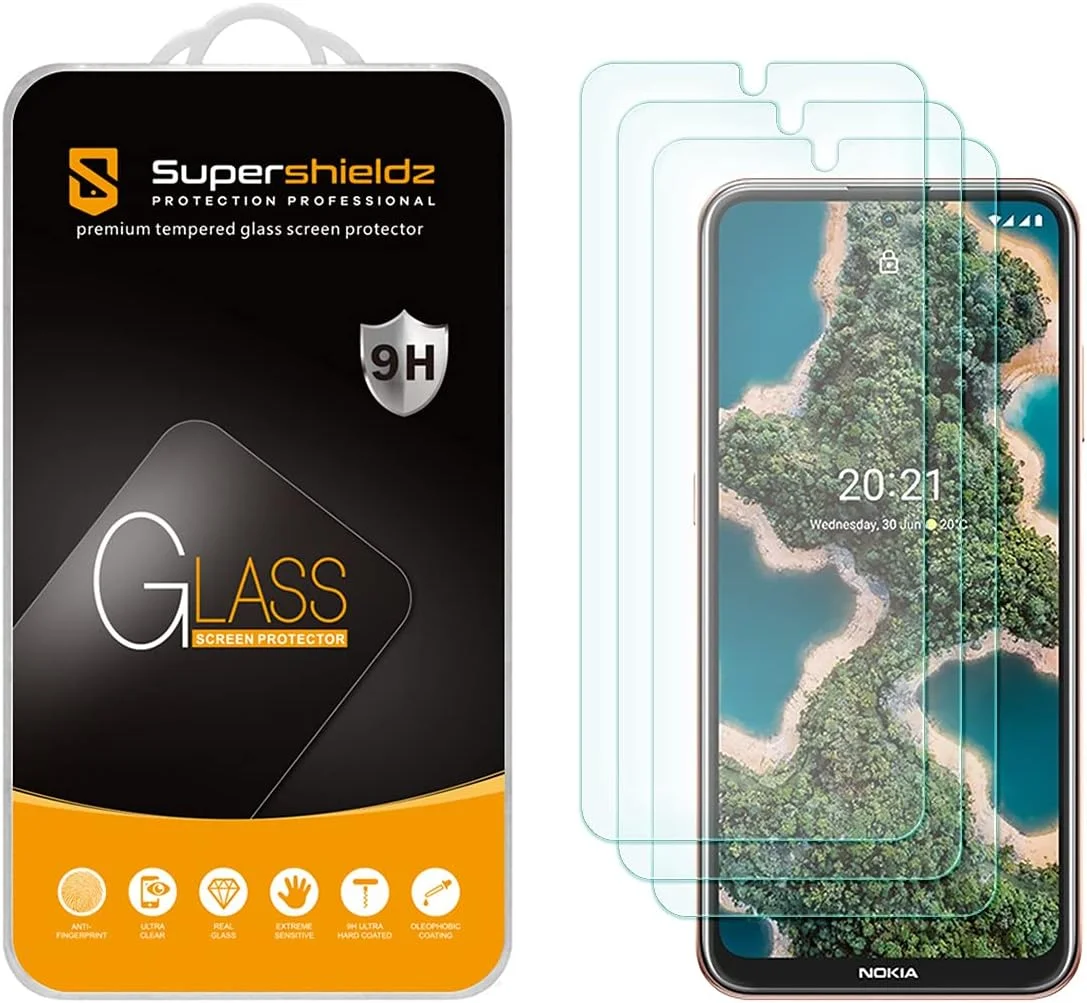 محافظ صفحه نمایش شیشه ای حرارت دیده سوپرشیلدز (3 عددی) طراحی شده برای نوکیا X20 و نوکیا X10، ضد خش و بدون حباب محافظ صفحه نمایش شیشه ای حرارت دیده سوپرشیلدز (3 عددی) طراحی شده برای نوکیا X20 و نوکیا X10، ضد خش و بدون حباب