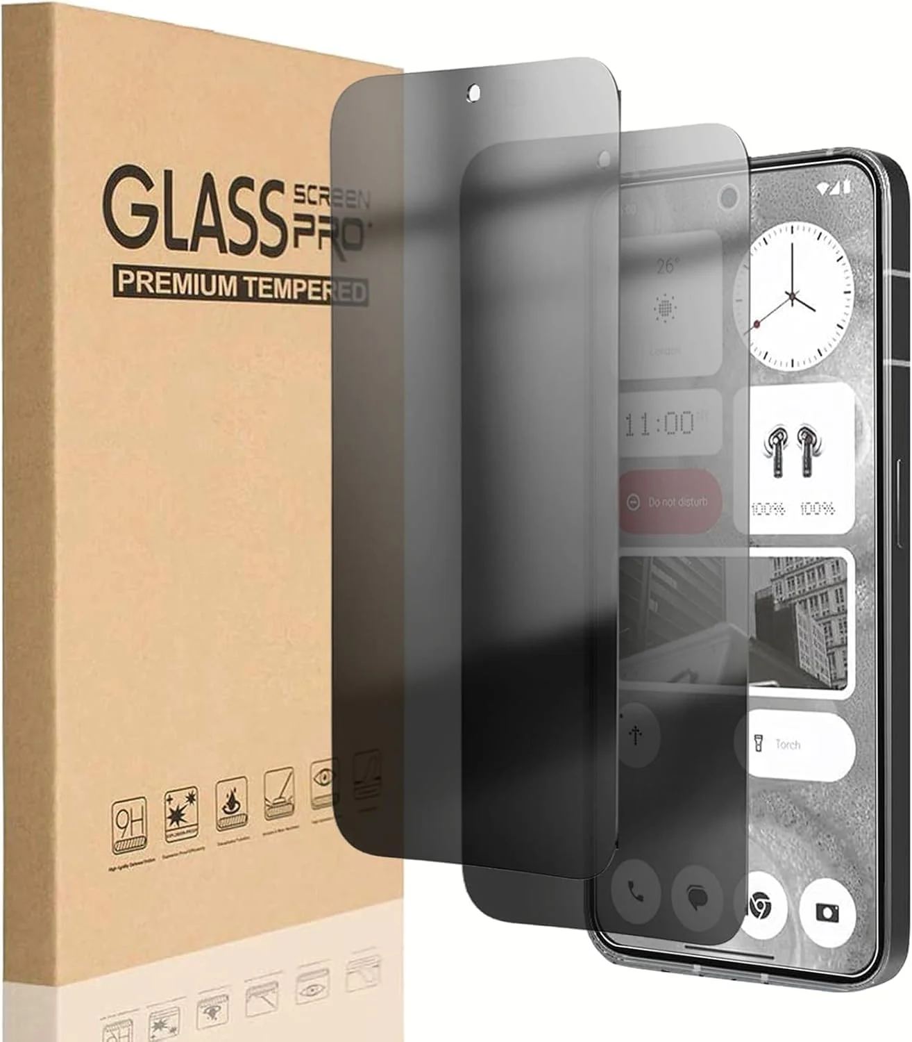 محافظ صفحه نمایش شیشه ای حریم خصوصی Zuooiec [بسته 2 عددی] برای Nohting Phone 3a Pro (2025)، نصب آسان، فوق العاده شفاف، حساس به لمس، ضد جاسوسی