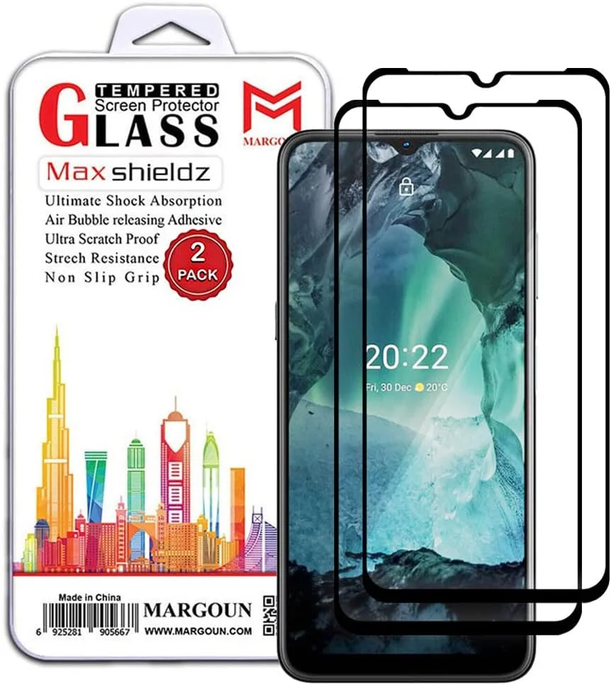 محافظ صفحه نمایش شیشه ای حرارت دیده مارگون 2 عددی برای نوکیا G21، حاشیه مشکی، سختی 9H، ضد اثر انگشت (نوکیا G21)
