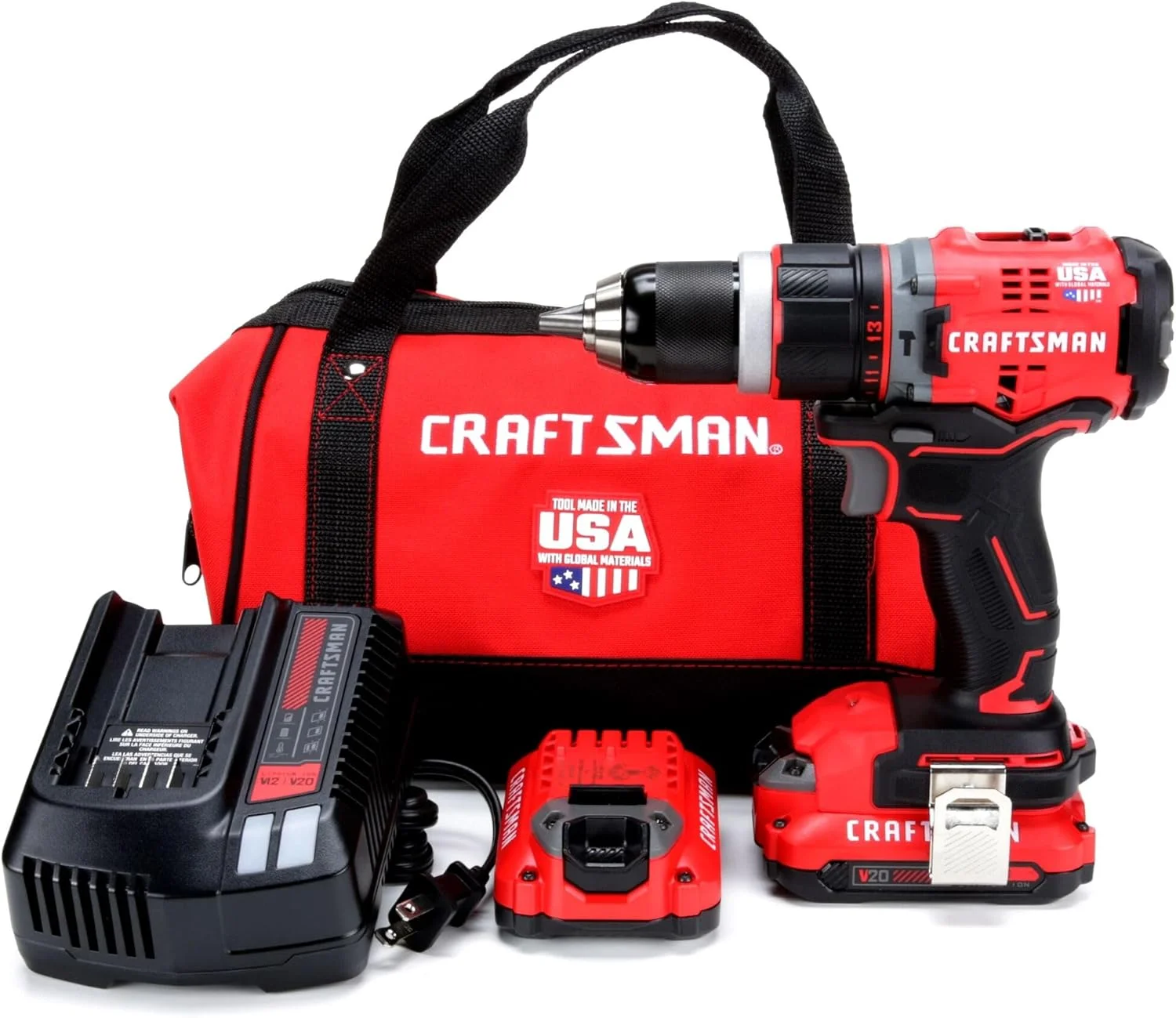 کیت دریل چکشی 20 ولت CRAFTSMAN، بی سیم، 1/2 اینچ، شامل 2 باتری و شارژر (CMCD721D2) کیت دریل چکشی 20 ولت CRAFTSMAN، بی سیم، 1/2 اینچ، شامل 2 باتری و شارژر (CMCD721D2)