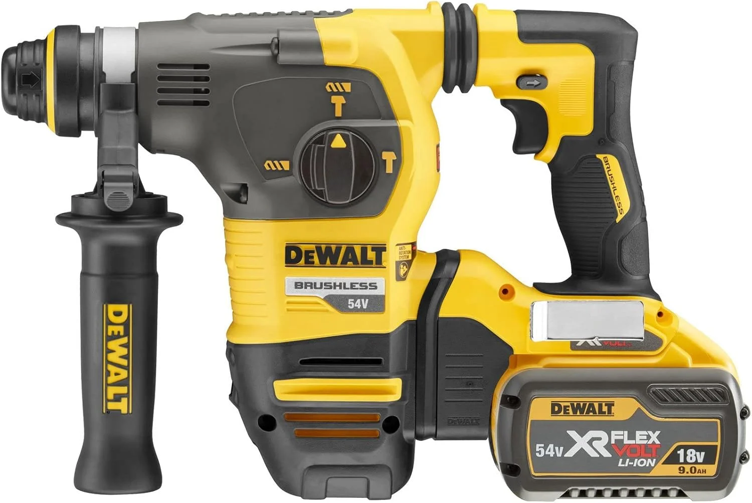 چکش تخریب 54 ولت SDS+ DeWalt بدون QCC با 2 باتری 3 آمپر ساعت و شارژر در جعبه کیت، زرد/مشکی، DCH333X2-GB چکش تخریب 54 ولت SDS+ DeWalt بدون QCC با 2 باتری 3 آمپر ساعت و شارژر در جعبه کیت، زرد/مشکی، DCH333X2-GB
