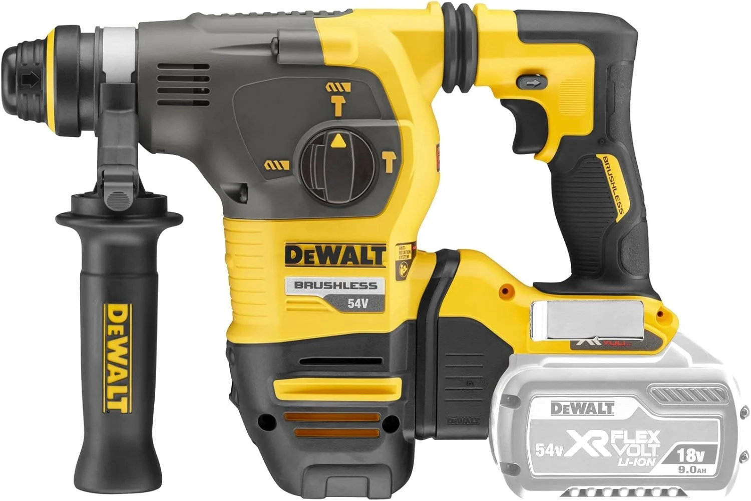 چکش تخریب 54 ولت SDS+ DeWalt بدون QCC با 2 باتری 3 آمپر ساعت و شارژر در جعبه کیت، زرد/مشکی، DCH333X2-GB چکش تخریب 54 ولت SDS+ DeWalt بدون QCC با 2 باتری 3 آمپر ساعت و شارژر در جعبه کیت، زرد/مشکی، DCH333X2-GB
