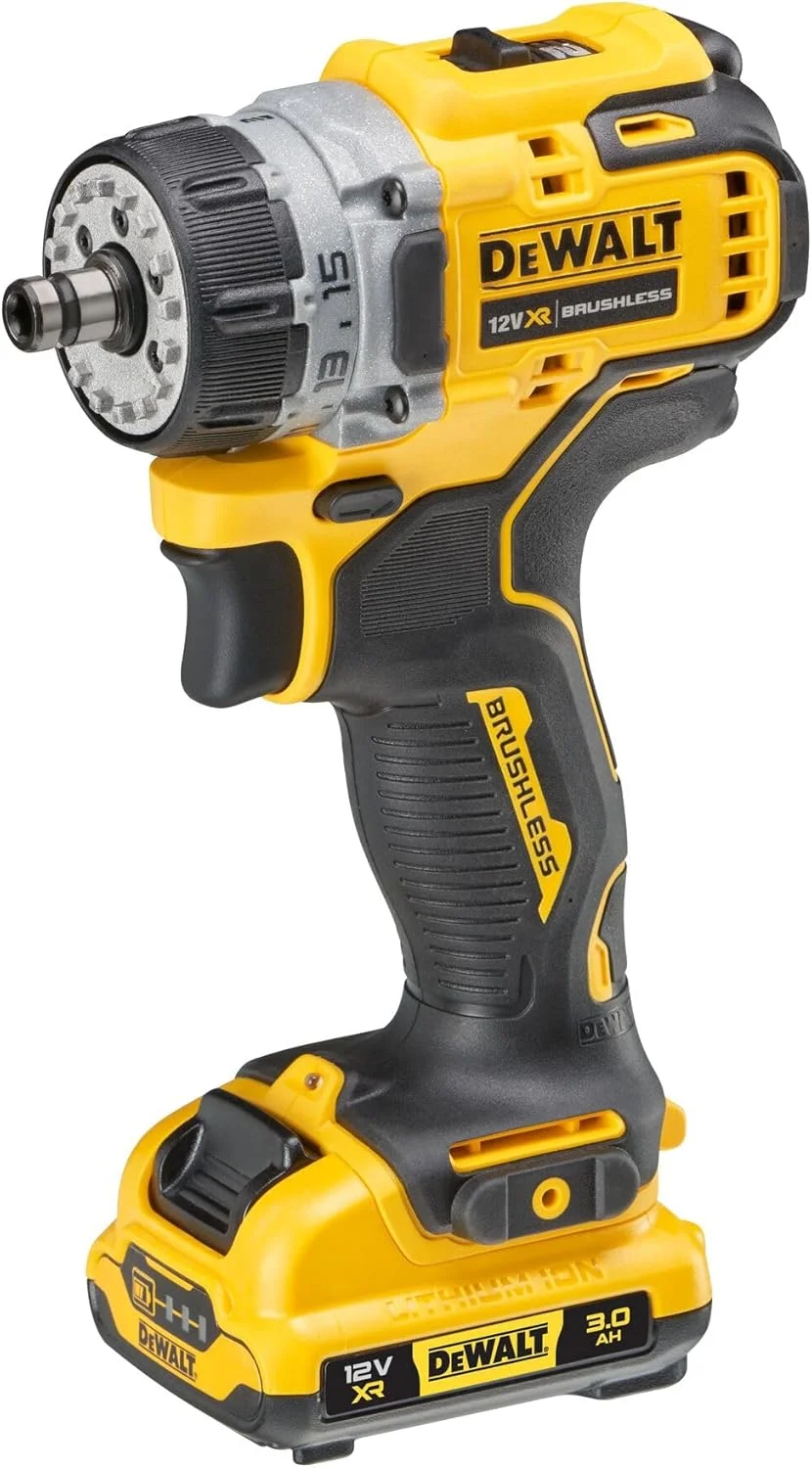 دریل پیچ گوشتی چند منظوره براشلس 12 ولت 57 نیوتن متری DEWALT XR به همراه 2 باتری لیتیوم-یون 3 آمپر ساعتی و کیف TSTAK