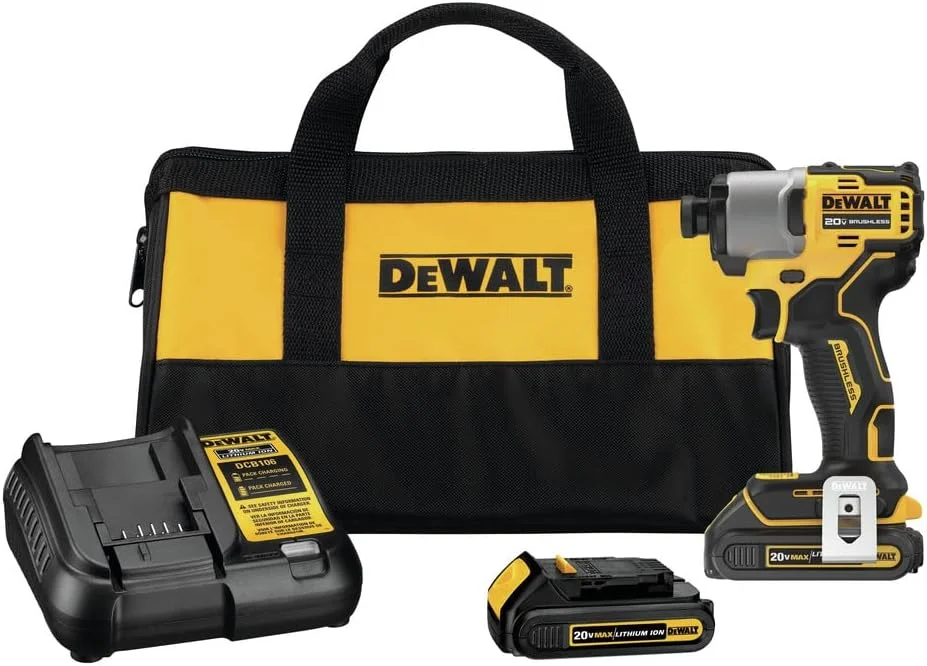 دریل پیچ گوشتی ضربه ای شارژی 20 ولت Dewalt DCF840C2 MAX براشلس لیتیوم-یون 1/4 اینچ با 2 باتری (1.5 آمپر ساعت)