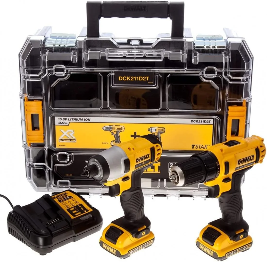 ست دریل شارژی و آچار ضربه ای دیوالت مدل DCK211D2T-QW، 1840 وات، 10.8 ولت، مشکی/زرد