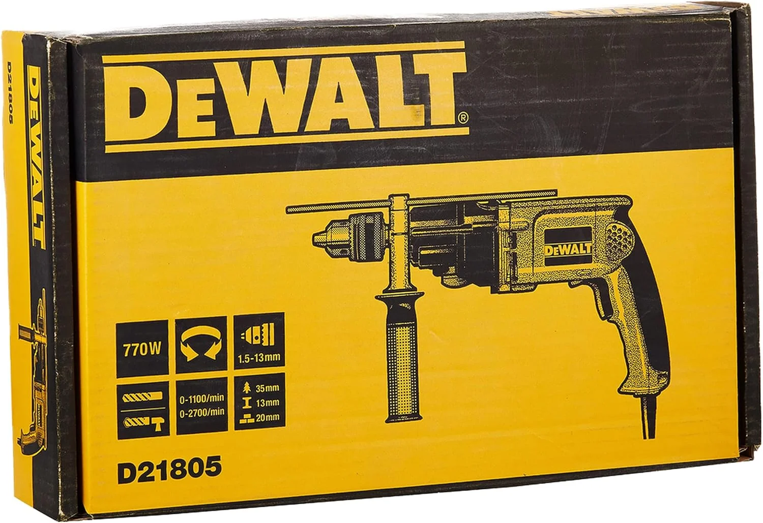 دریل چکشی دو سرعته 770 وات Dewalt، 13 میلی متر، D21805-B5 دریل چکشی دو سرعته 770 وات Dewalt، 13 میلی متر، D21805-B5