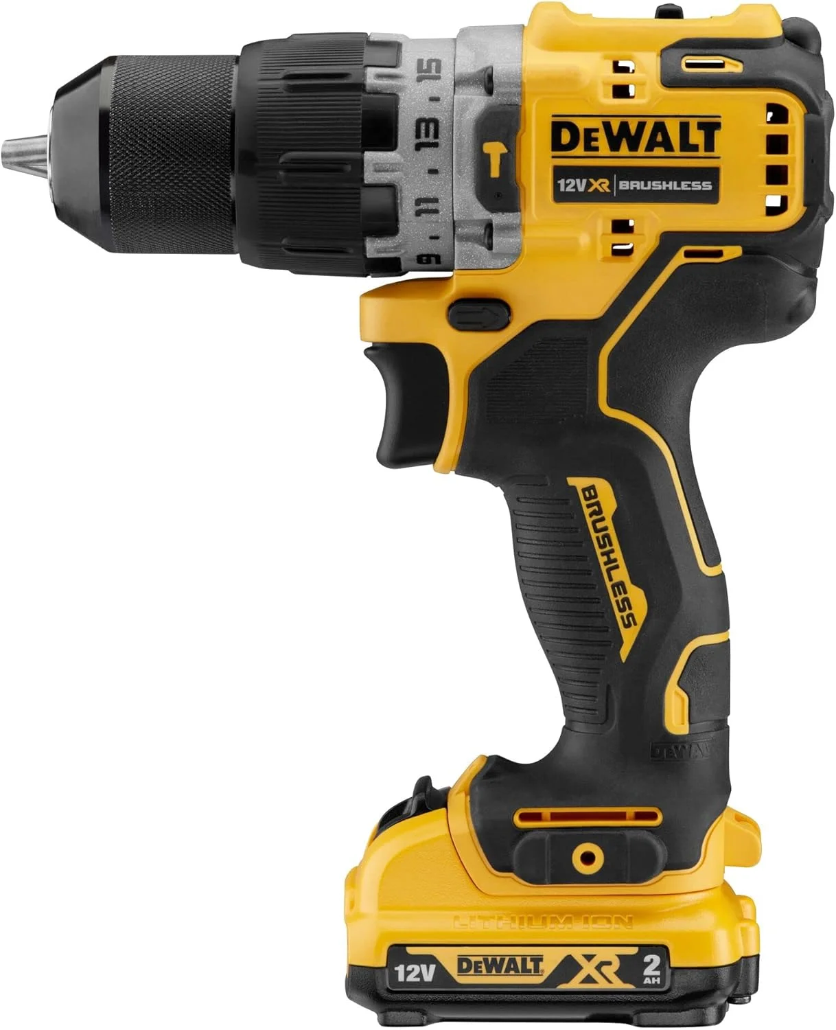 دریل ضربه ای شارژی DEWALT DCD706D2-QW، 12 ولت/2 آمپر ساعت، مشکی/زرد
