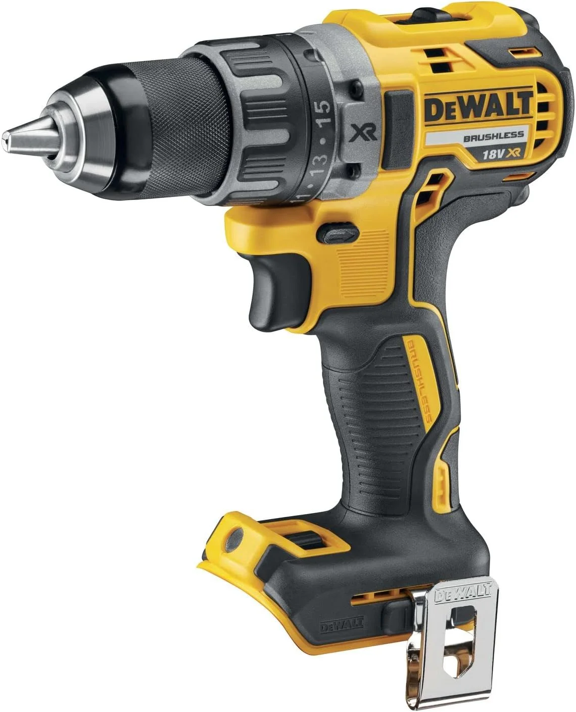 دریل پیچ گوشتی شارژی DeWalt (18 ولت، با گیربکس تمام فلزی دو سرعته، چراغ کار LED، دارای 15 حالت گشتاور برای استفاده طولانی مدت، تحویل بدون باتری و شارژر) مدل DCD791NT