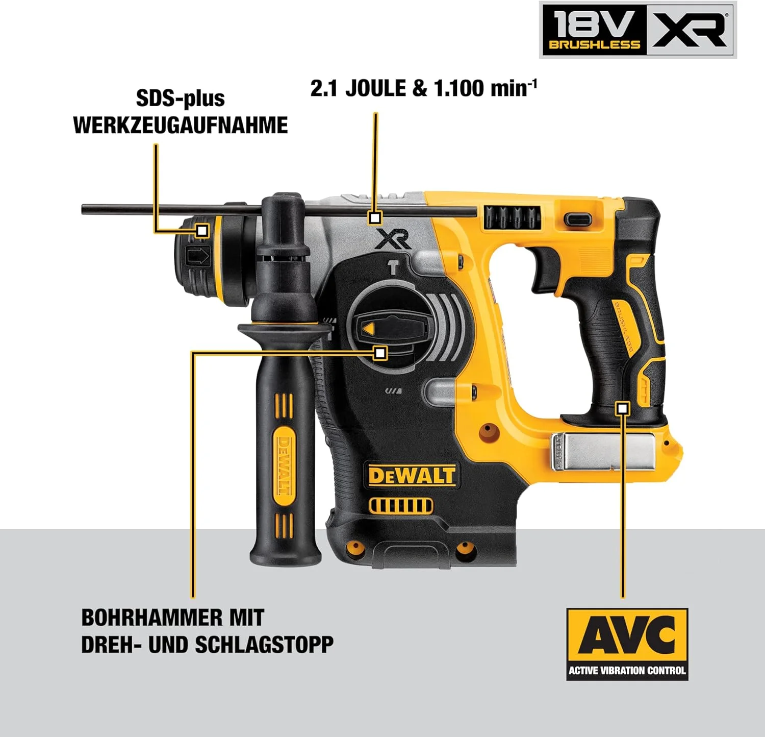 چکش تخریب شارژی DeWALT DCH273NT-XJ، 18 ولت (مدل پایه)، 400 وات، 18 ولت، زرد و مشکی