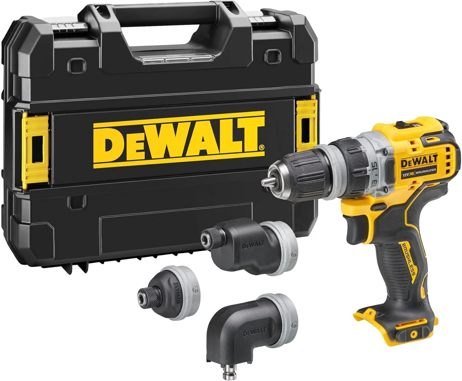 دریل پیچ گوشتی شارژی 12 ولت DEWALT DCD703NT-XJ - بدنه خالی، 2 سرعته، براشلس، 15 حالت کلاچ، قابل حمل، چند منظوره