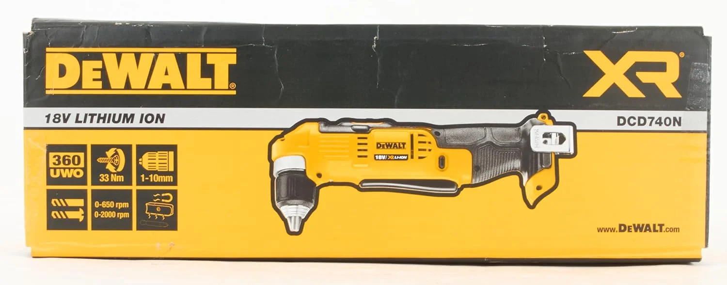 دریل زاویه ای دو سرعته شارژی 18 ولت DeWalt DCD740N-XJ XR لیتیوم-یون (فقط بدنه)، زرد/مشکی، 4.57 سانتی متر * 12.52 سانتی متر * 2.99 سانتی متر