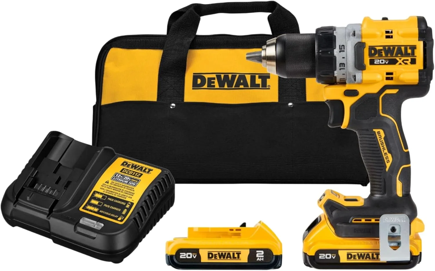 دریل پیچ گوشتی شارژی براشلس دیوالت مدل DCD800D2 20V MAX XR با باتری لیتیوم-یون 1/2 اینچ به همراه 2 عدد باتری (2 آمپر ساعت)