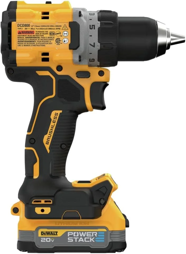 دریل/پیچ گوشتی شارژی جمع و جور DEWALT 20V MAX* XR با باتری های POWERSTACK (DCD800D1E1)