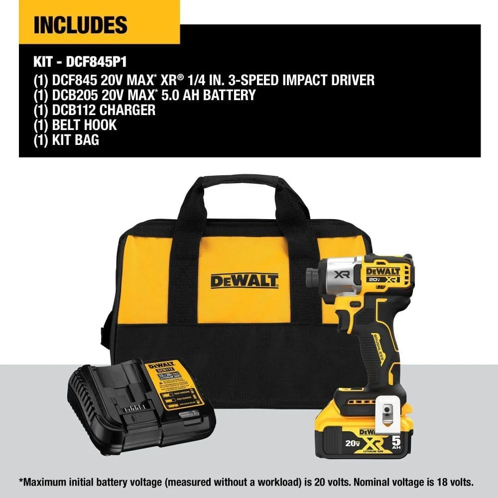 دریل پیچ گوشتی ضربه ای 20 ولت ماکس DEWALT، بی سیم، 3 سرعته، به همراه باتری و شارژر (DCF845P1) دریل پیچ گوشتی ضربه ای 20 ولت ماکس DEWALT، بی سیم، 3 سرعته، به همراه باتری و شارژر (DCF845P1)