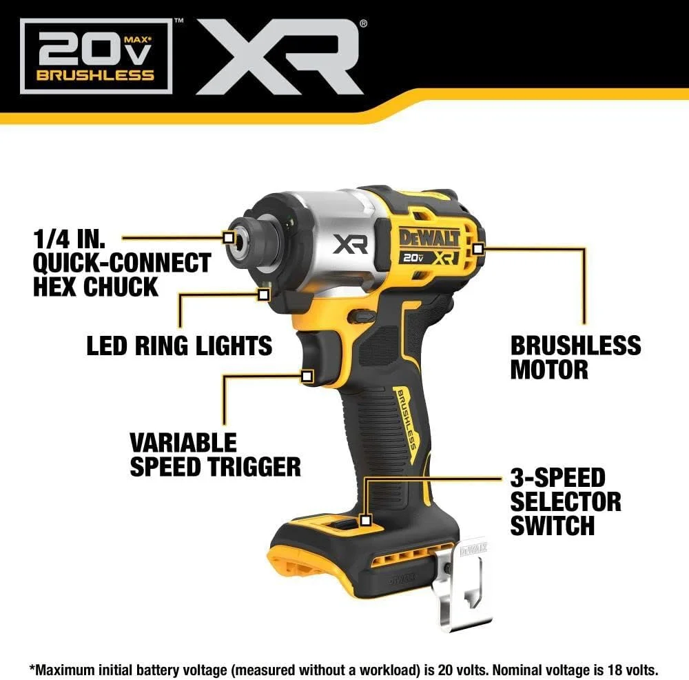 دریل پیچ گوشتی ضربه ای 20 ولت ماکس DEWALT، بی سیم، 3 سرعته، به همراه باتری و شارژر (DCF845P1) دریل پیچ گوشتی ضربه ای 20 ولت ماکس DEWALT، بی سیم، 3 سرعته، به همراه باتری و شارژر (DCF845P1)